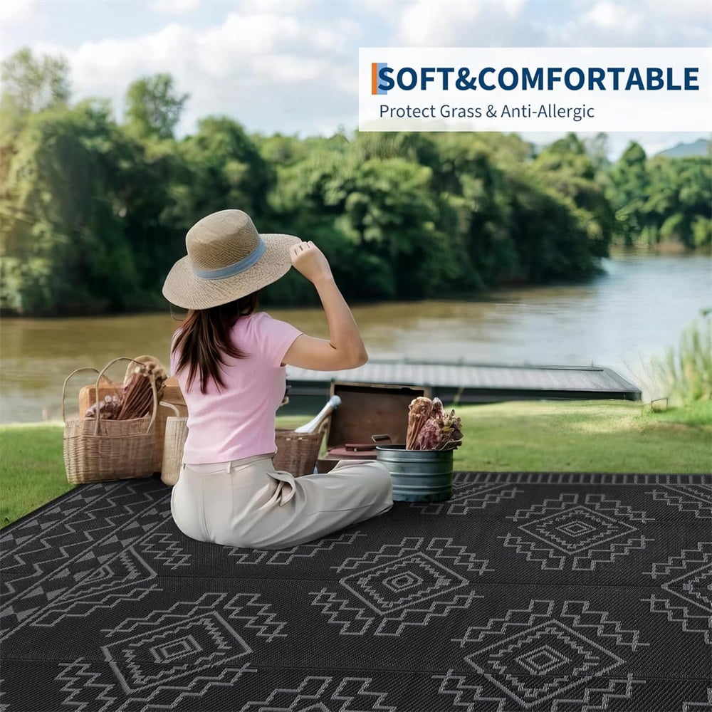 Outdoor Rug for Patio Waterproof 8×10ft/9×12ft/9×18ft Outdoor Reversible Plastic Straw Rug Large RV Mat Outside Camping Carpet for Deck Backyard Balcony Picnic Garden Picnic