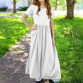 thumbnail image 6 of Edvintorg Long Summer Dress for Girls Cute Solid Color Short Sleeve Stretchy A Line Dress with Pocket Casual Beach Maxi Dresses 4-14 Years, 6 of 6