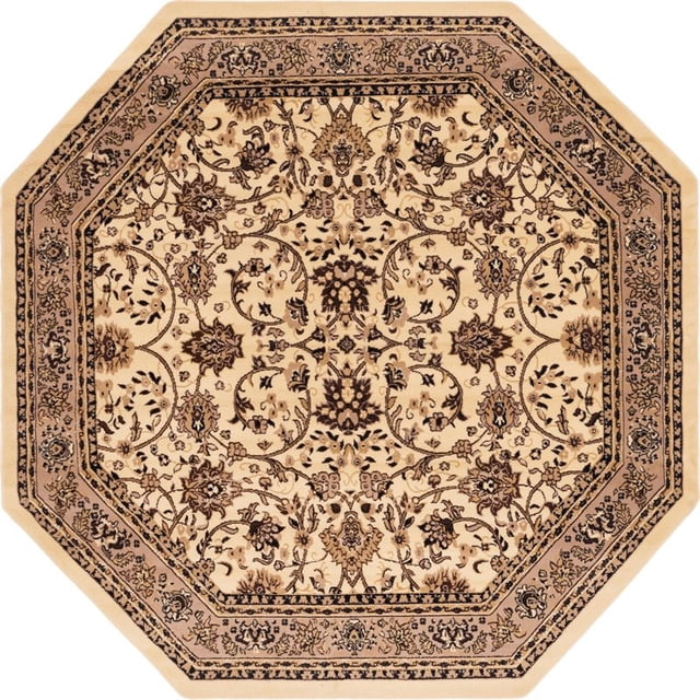 Unique Loom Sialk Hill Persian Floral Rug 7' 11 x 7' 11 Octagon Ivory/Tan