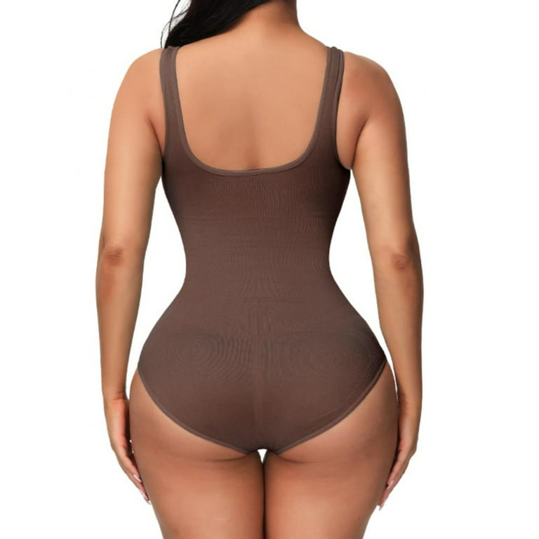 Baywell Women Seamless Waist Trainer Full Body Shaper Tummy Control  Shapewear Deep V Neck Bodysuit, Brown, L 