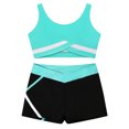 thumbnail image 3 of TSSOE Kids Girls Gymnastics Outfit Tracksuit Training Tank Tops Dance Bra and Yoga Shorts Ballet Blue Green 8, 3 of 7