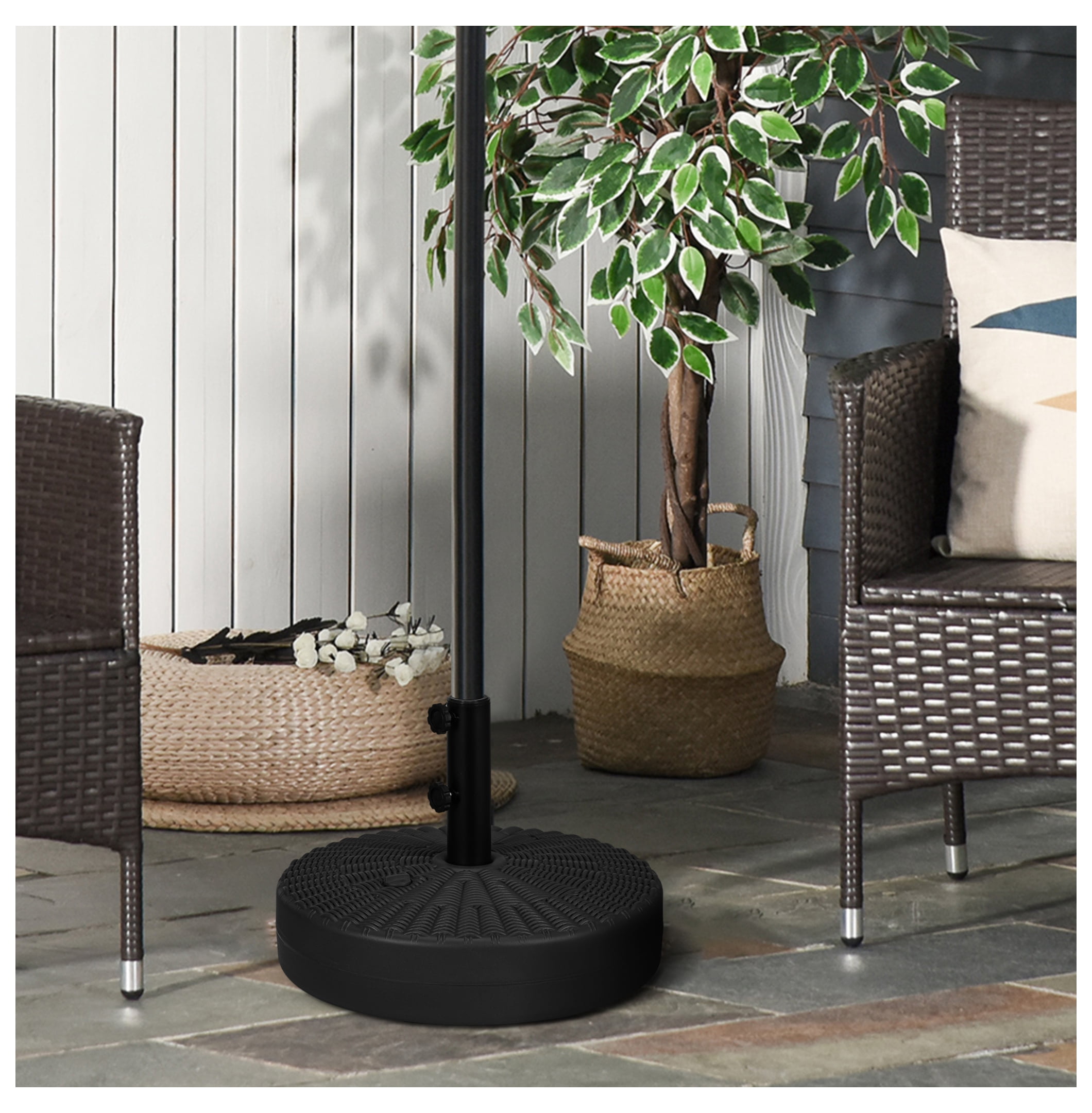 Umbrella Stand for 1.5" or 2" Umbrella Poles, Round Fillable Umbrella Base for Outdoor, Lawn, Deck, Black