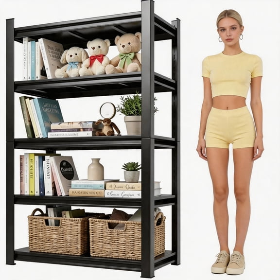 5-Tier Book Shelf Metal Shelving Storage Shelves Adjustable 78H Tall Bookshelf Organization and Storage Shelving Unit for Bedroom, Living Room, Home Office, Balcony, Kitchen, 40"W × 16"D, Black