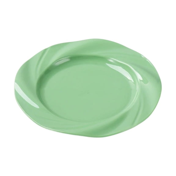 Tuscom 1Pcs Green Breakfast Plate, Plastic Dinner Plate with Ceramic Look, Cream Style Serving Dish for Home and Restaurant, Stackable Shatterproof Tableware