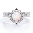 thumbnail image 1 of JeenMata Anillo Nupcial con Pavé Infinito de Moissanita y Ópalo Australiano de Talla Cojín de 1,5 Quilates Engastado en Oro Blanco de 18 K sobre Plata, 1 of 6
