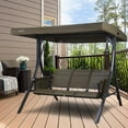 thumbnail image 3 of Kozyard Brenda 3-Seat Patio Swing Chair, Outdoor Porch Swing Glider with Adjustable Canopy, Side Pouches, Breathable Seat and Back, for Garden, Poolside, Backyard (Taupe), 3 of 7