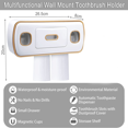 thumbnail image 3 of Wall Mounted Toothbrush Holder with Double Automatic Toothpaste Dispenser, Wall Mounted Toothbrush Holder, with 4 Toothbrush Slots, 2 Magnetic Cups, No Drilling, 3 of 5