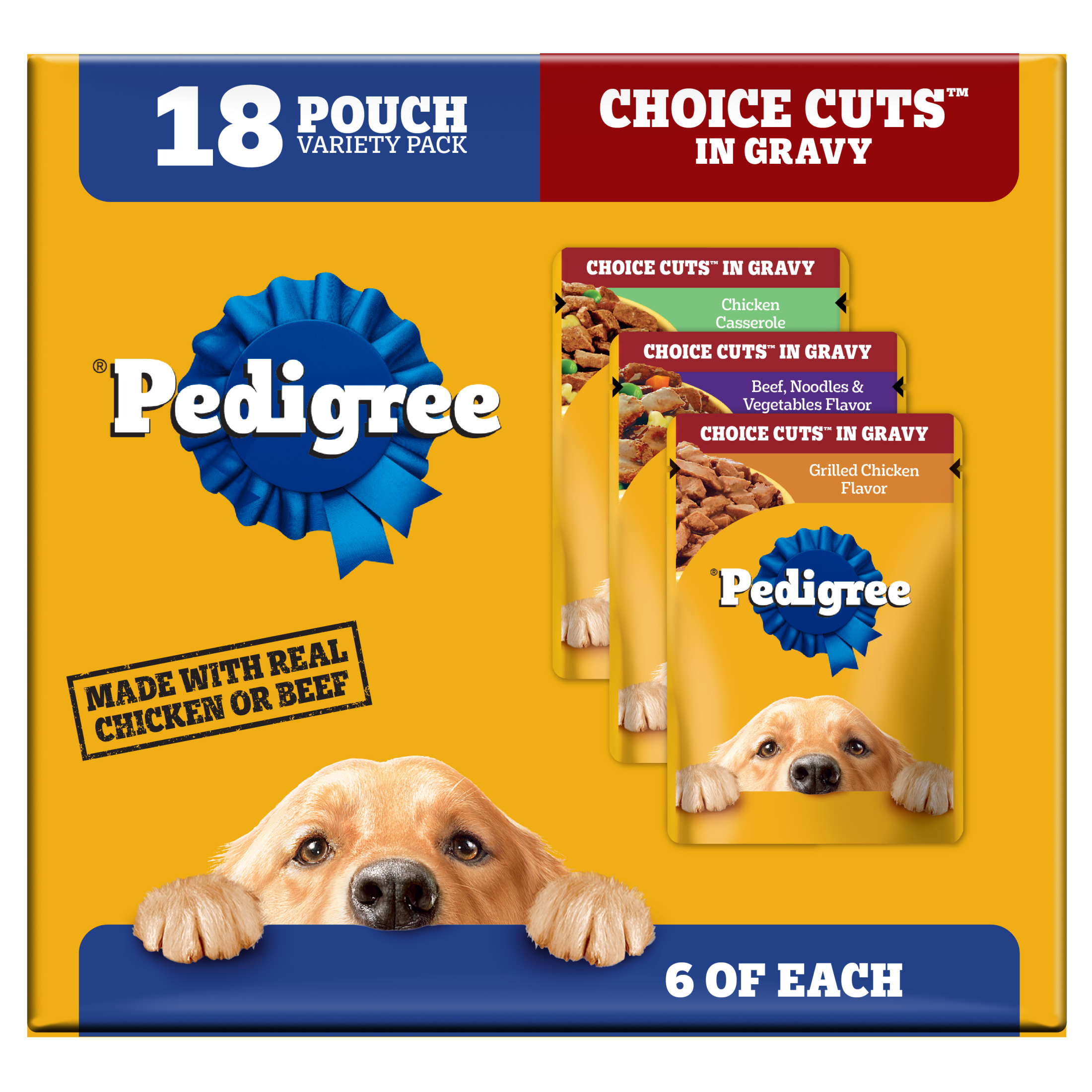 Pedigree Choice Cuts In Gravy Wet Dog Food Chicken Casserole Variety Pack, 3.5 Oz Pouches, 18 Count