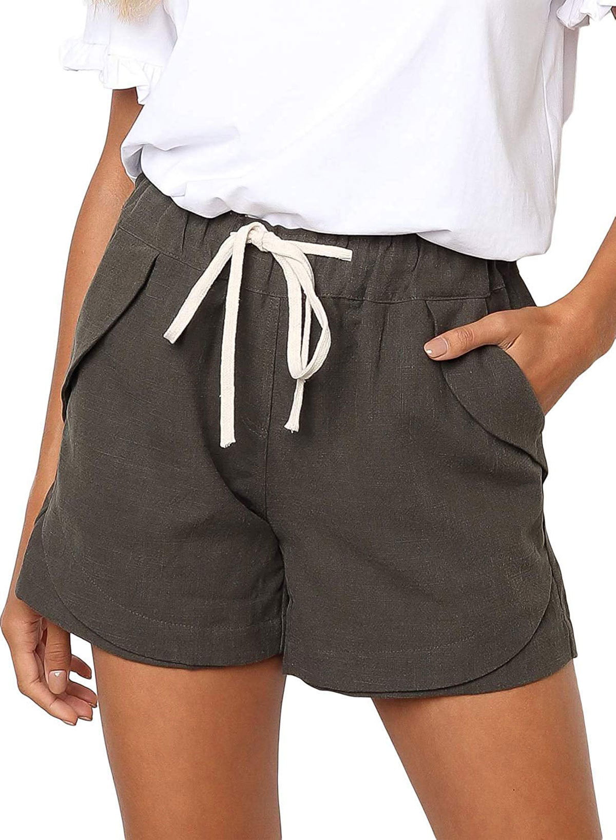 Sweatwater Womens Belt Solid High Waist Summer Breathable Basic Shorts