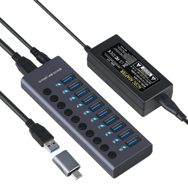FlyFlise 985A 10Port USB 3.0 Hub USB Splitter Hub USB Docking Station 300MB/S HighSpeed
