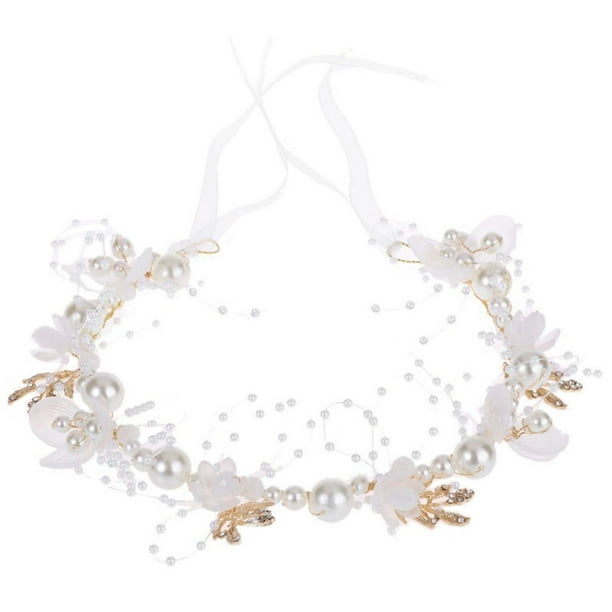 KAKOWELY Diadema de flores para niños Diadema de boda Diadema de flores para niños Diadema de perlas
