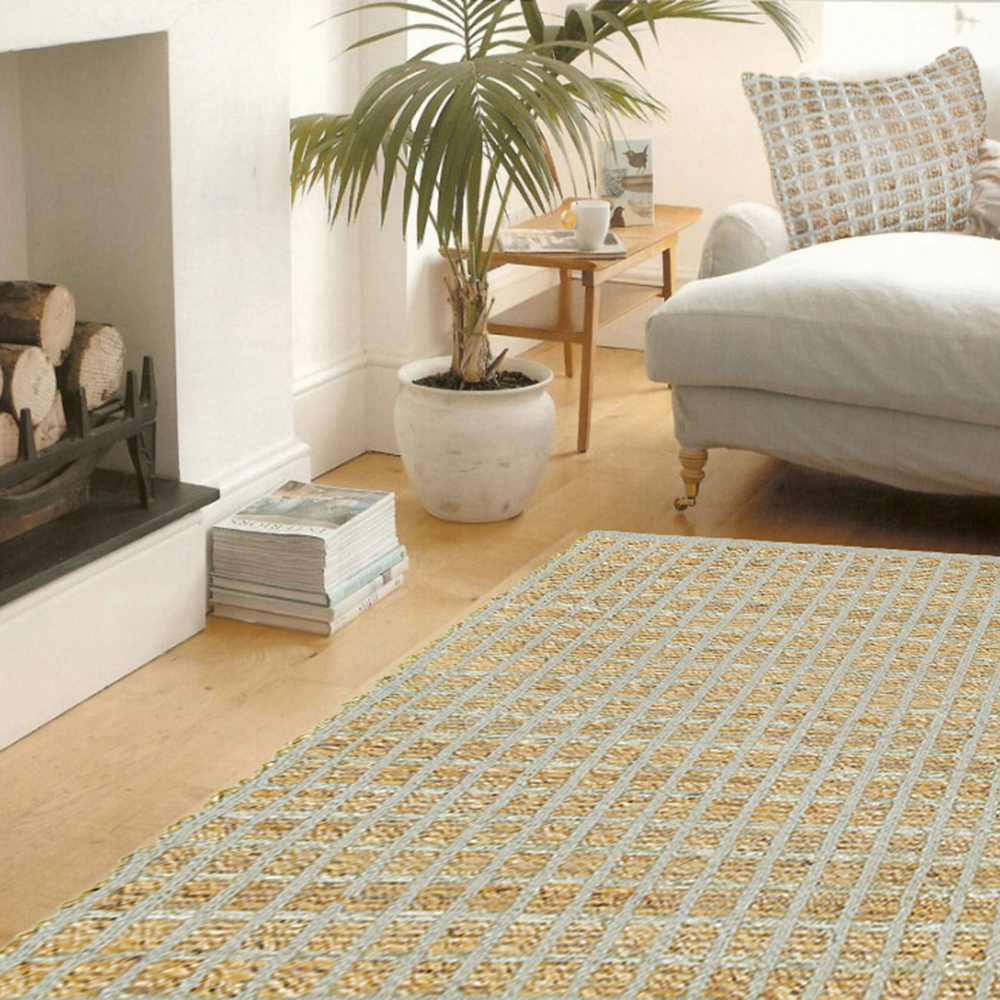 Natural Fiber Gray 8 ft. x 10 ft. Hand Woven / Hand Loomed with Jute & chenille in India Modern Contemporary Geometric Distressed Ikat Coastal Collegiate Kiana Gingham Stripe Indoor Area Rug
