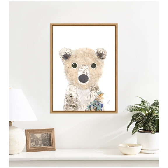 Kate and Laurel Framed Canvas Wall Art Print Polar Bear by Madeline Jeppesen, 18 x 24 Sylvie Natural Frame, Whimsical, Animal Art for Wall Decor