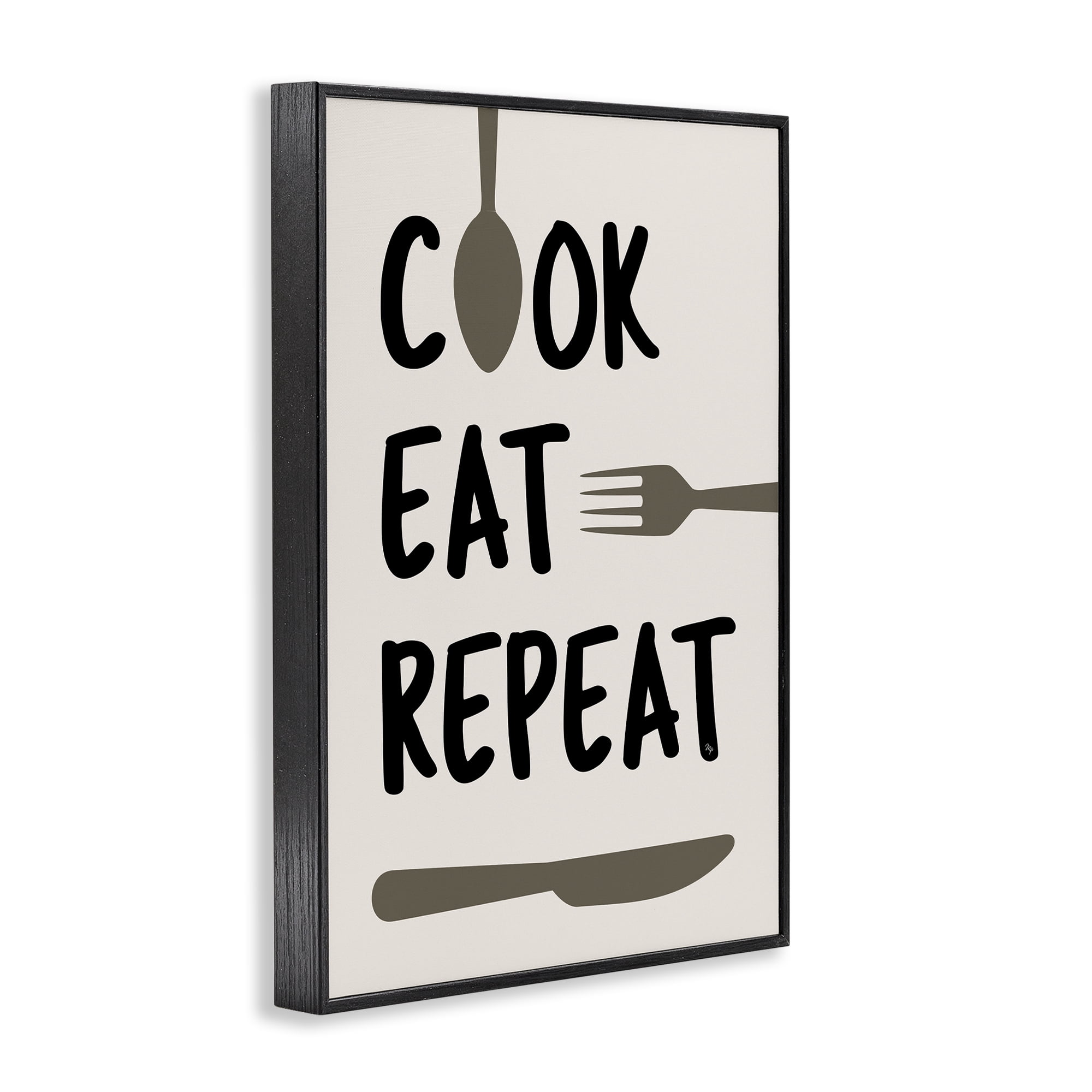 Stupell Industries Cook Eat Repeat with Utensils Black Framed Giclee Art, design by Martina Pavlova
