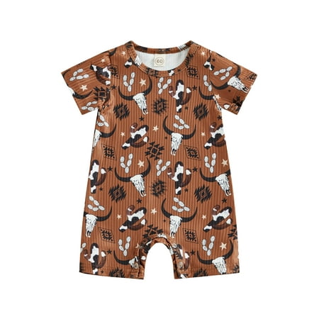 

Western Newborn Infant Baby Boy Girl Cow Print Romper Jumpsuit Crewneck One Piece Onesie Bodysuit Summer Outfit