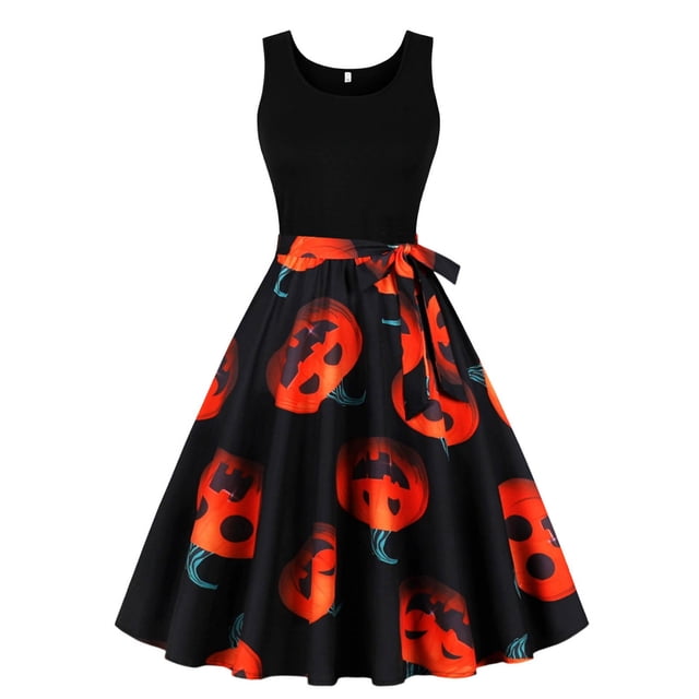 Robe de Soirée Sans Manches pour Femmes Halloween Robe de Bal Longue Formelle