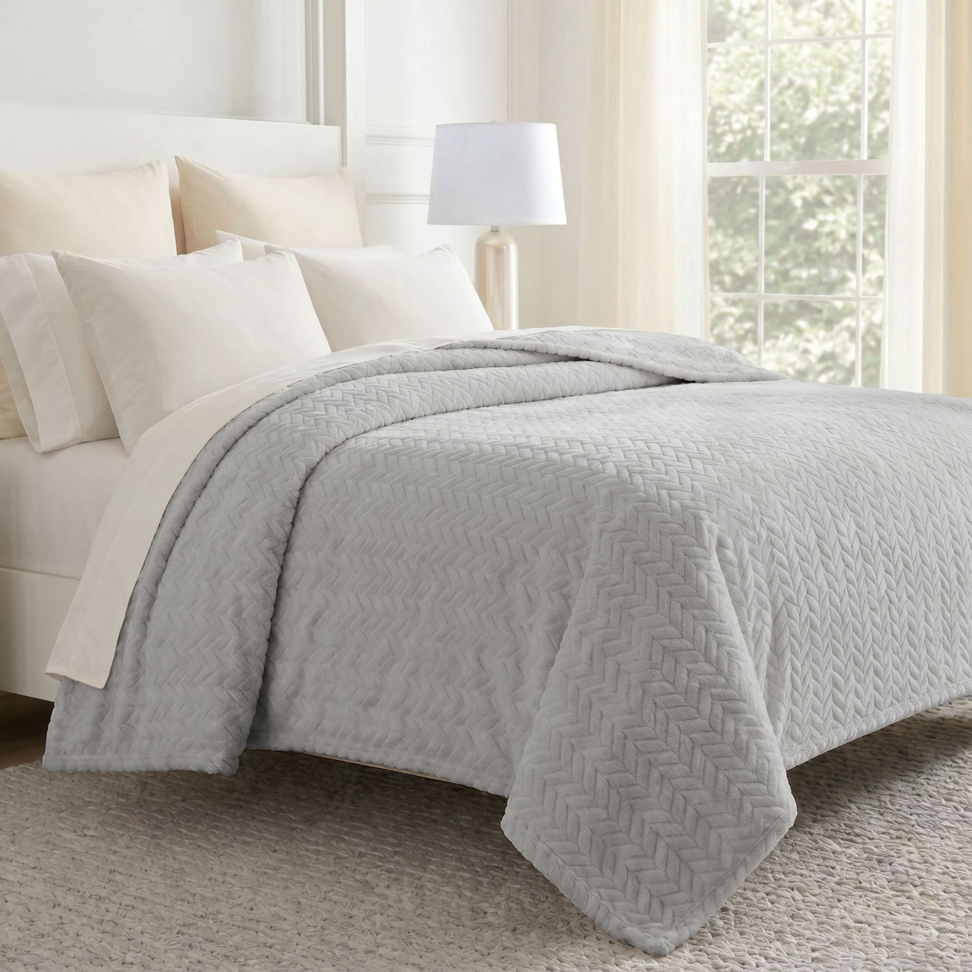 Superior Hope Herringbone Fluffy Fleece Blanket, King Size, Platinum