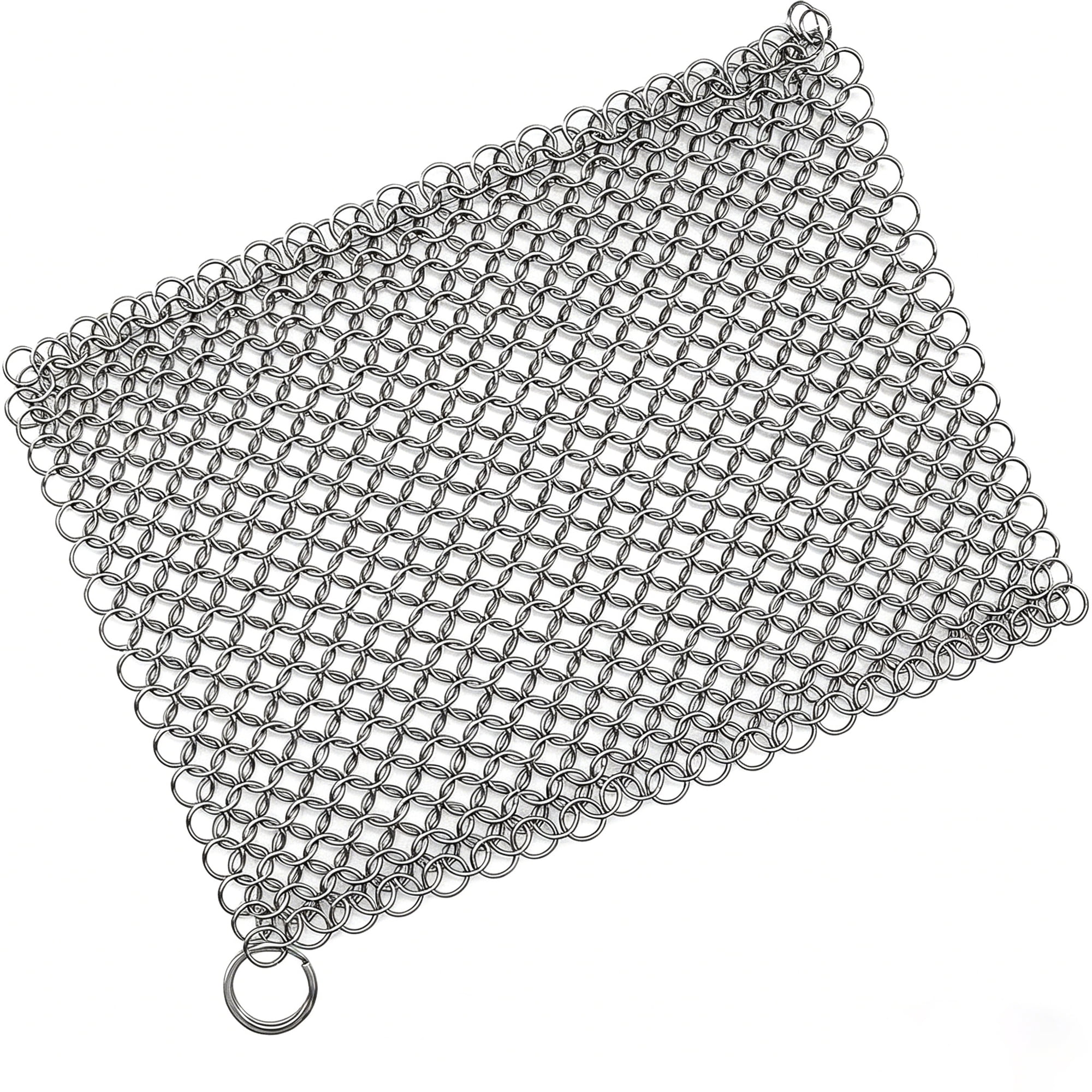 Stainless Steel Cast Iron Skillet Cleaner Chainmail Cleaning Scrubber 8x6 in With Hanging Ring for Cast Iron Pan, Griddle Pans, BBQ Grills-Square