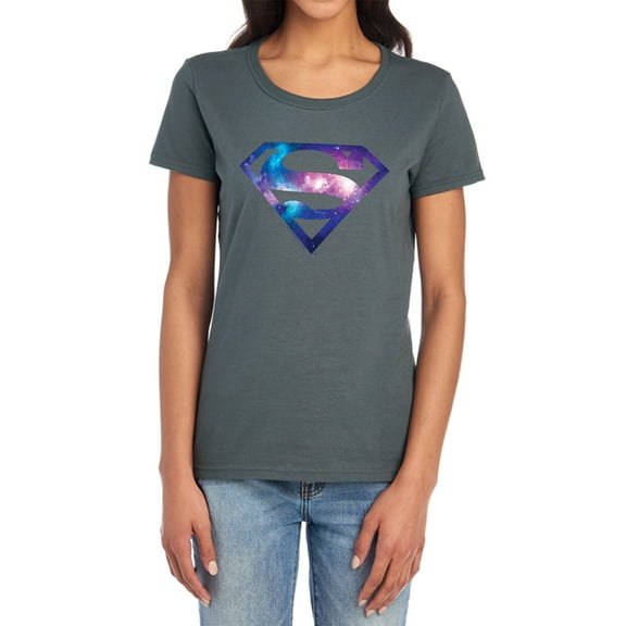 Superman Galaxy Shield Women's T Shirt, Charcoal, Large