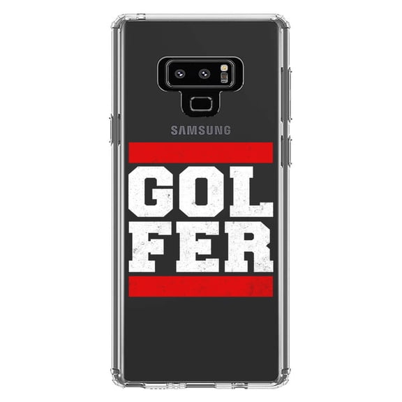 DistinctInk Clear Shockproof Hybrid Case for Samsung Galaxy Note 9 - TPU Bumper Acrylic Back Tempered Glass Screen Protector - Golfer Word Art