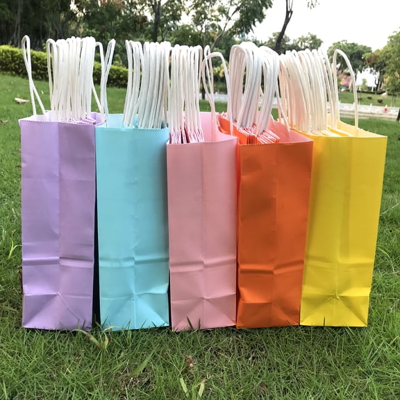 50PCS  Small Colorful Kraft Paper Gift Bags with Handles, x 5.9 x 8.3 Inches, Assorted Colors for Birthdays, Weddings, Party Favors