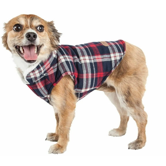 Pet Life 48BKSM Puddler Classical Plaided Insulated Dog Coat Jacket, Black & Red Plaid - Small
