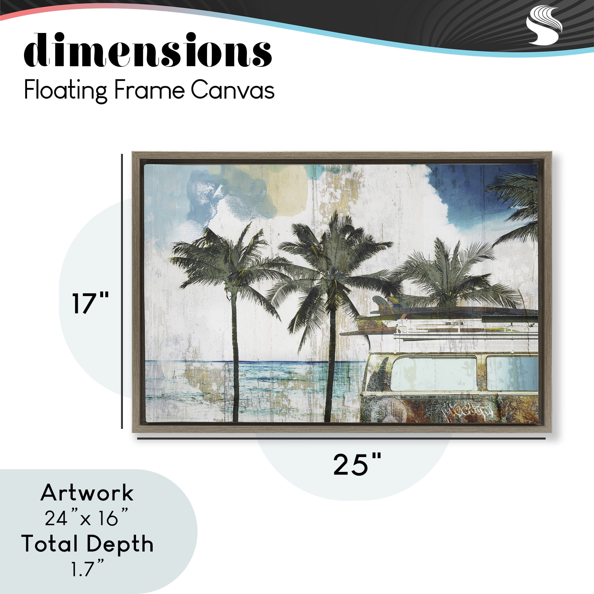 Beach Day Retro Vacation Brown Framed Floater Canvas Wall Art, design by Sasha