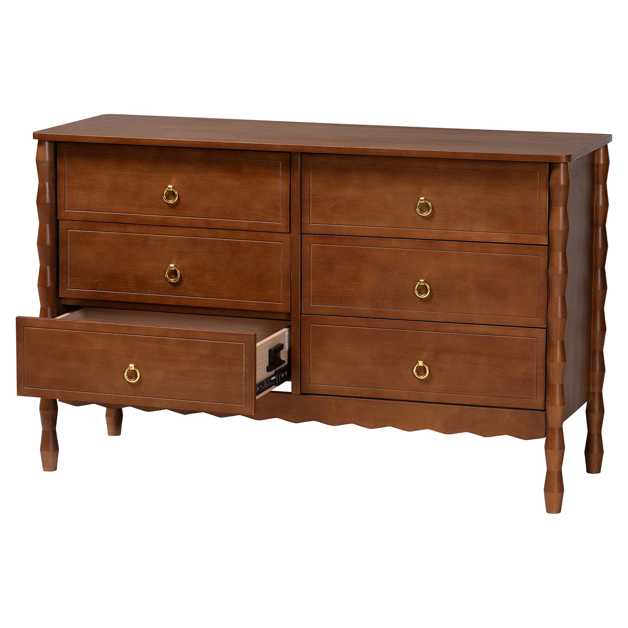 Baxton Studio Seamus Mid-Century Modern Dresser, 6-Drawer, Walnut Brown