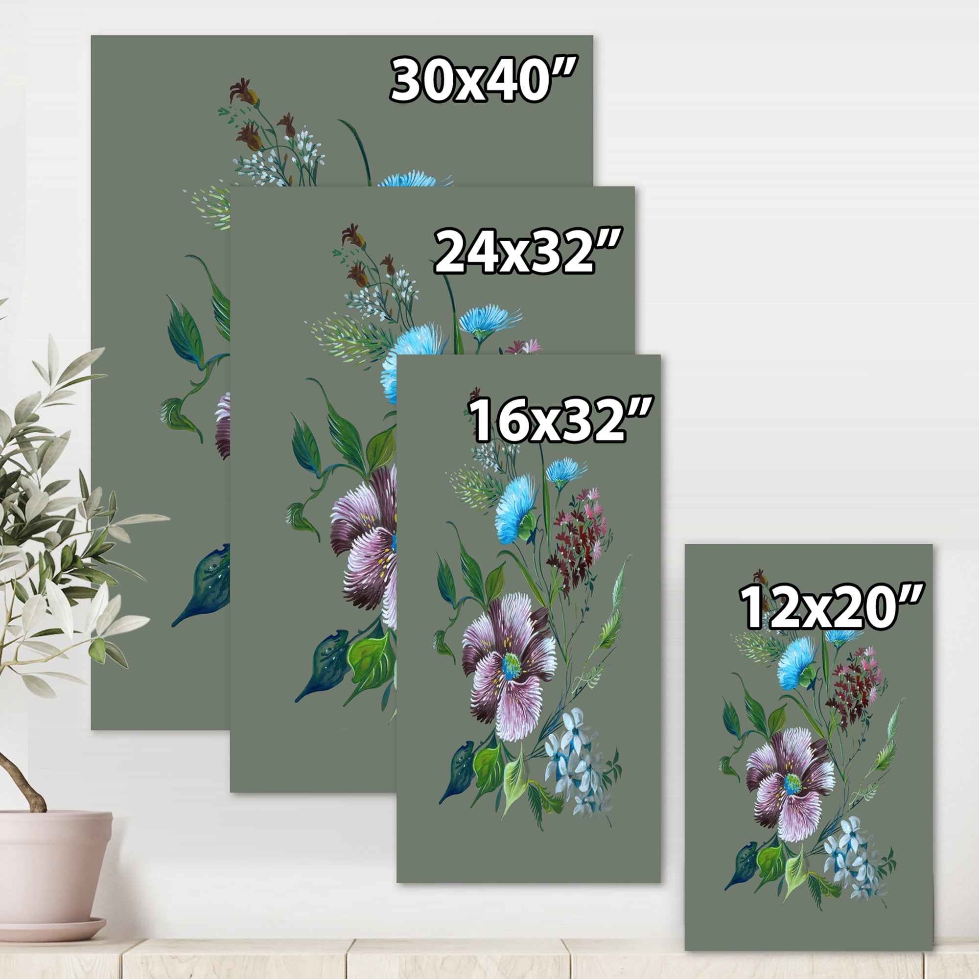 Designart ' Turquoise and Purple Spring Flowers ' Traditional Canvas Wall Art Print