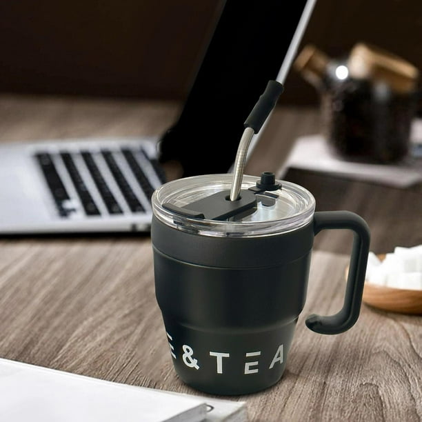 Taza aislada, taza de paja de acero inoxidable, duradera, portátil, reutilizable, taza térmica Taza de café para de leche Bebidas calientes frías Negro perfecl Taza aislada para sorber