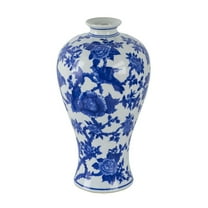 A&B Home 13'' Blue White Porcelain Jar Flower Planter Pot Home Decor Vase Hand Painted Floral Print Tall Vase Asian Decorations