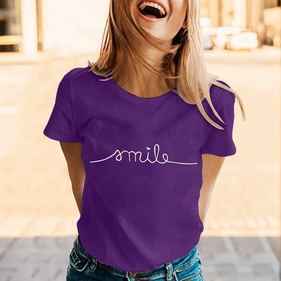 Women's Graphic T-Shirts Summer Short Sleeve Top Tee Clothes for Ladies Purple XXL