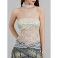thumbnail image 2 of vera natura Women Tube Tops Floral Print Lace Mesh Sheer Boat Neck Strapless Tops Summer Backless Bandeau Shirts, 2 of 8