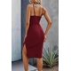 thumbnail image 4 of Women Sexy Cotton Strap Deep V Neck Outfits Dress Solid Color Crop Top High Split Maxi Dresses, Red (M), 4 of 5