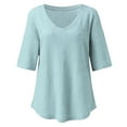 thumbnail image 3 of TIHLMK Womens T Shirts Fashion Women Summer Casual Loose Short Sleeve Pullove Solid Blouse T-Shirt Light blue, 3 of 7