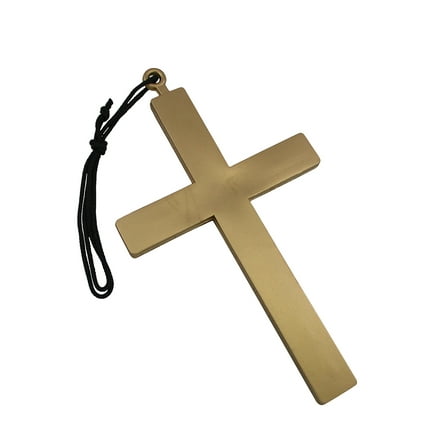 Nicky Bigs Novelties Large Gold Monk Cross Necklace – 9" Plastic Cross Prop for Priest Nun Pope Costumes – Halloween Cosplay Church Costume Accessory, 5 x 9 Inches