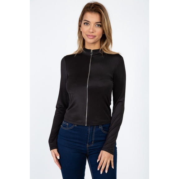 Mock Neck Zip Front Crop Top S