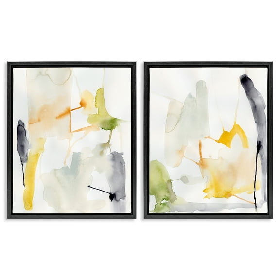 Stupell Industries Watercolor Paint Drips Abstract Painting Black Floater Framed Canvas Art Print Wall Art, 17 x 21, Set of 2