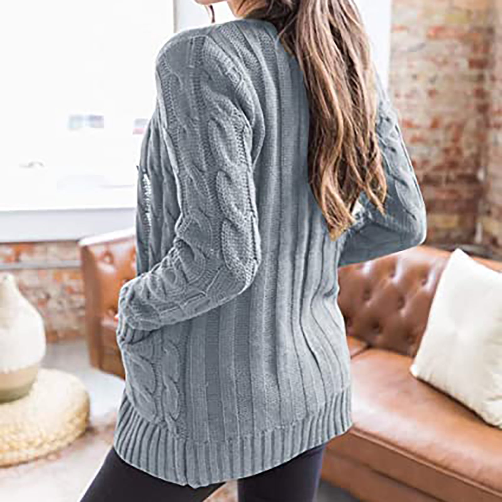 Jsaierl Women's 2024 Fall Long Sleeve Cable Knit Sweater Open Front Cardigan Button Loose Outerwear