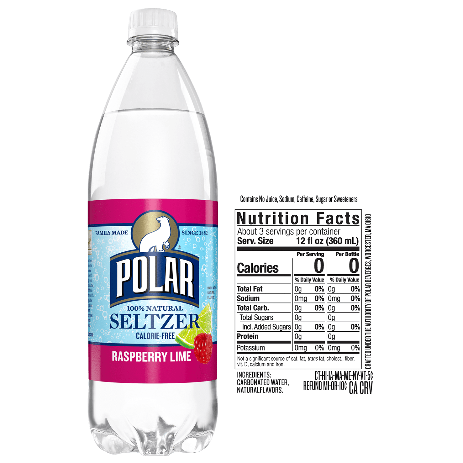 Polar Zero Calorie Raspberry Lime Sparkling Seltzer Water, 1 L, Bottle