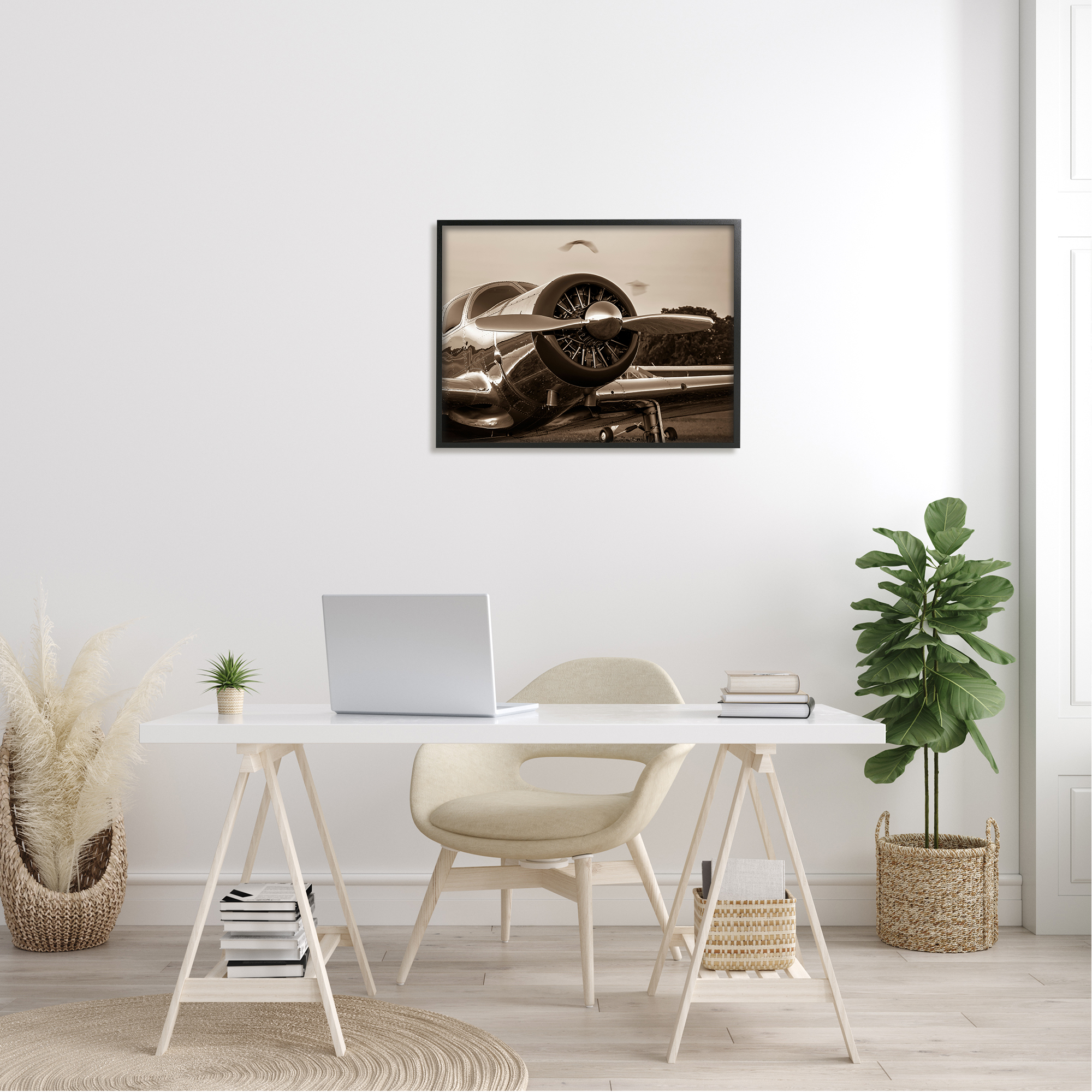 Stupell Industries Antique Style Airplane Aircraft Propeller Photography Landscape Framed Wall Art, 30 x 24, Design by John Slemp