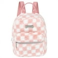 thumbnail image 2 of Jessica Simpson Mini Plush Checkered Backpack for Women for Going Out, Work, Commuting & Traveling in Peach Checkered Plush, 2 of 11