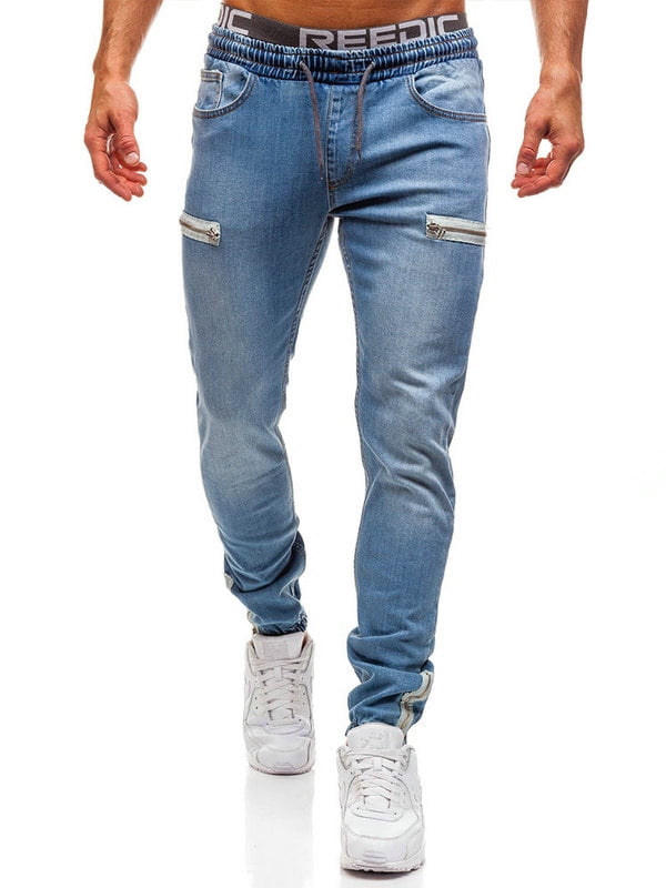 HCgsss Men's Elastic Waist Patch Pocket Straight Denim Pants - Walmart.com