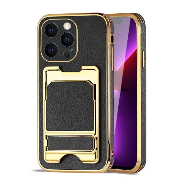 Reiko iPhone 13 Pro Leather Case with Card Holder in Black