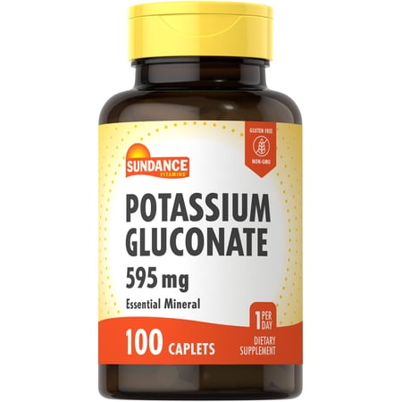 Potassium Gluconate 595mg | 100 Caplets | Vegetarian, Non-GMO, and Gluten Free | by Sundance