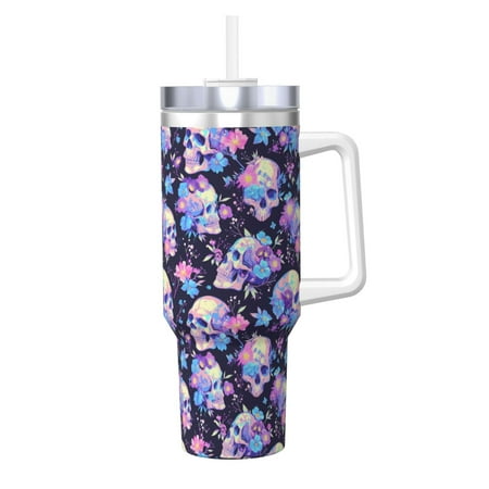 

Ocsxa cool flower Skull Print 40oz Stainless Steel Vacuum Insulated Tumbler Car Cup Coffee Mug with Spillproof Lid Keep Your Drink Hot or Cold on the Go