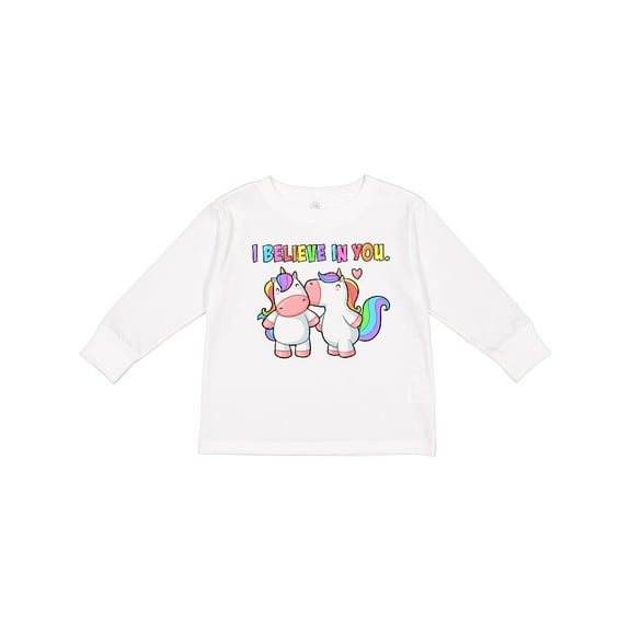 Inktastic I Believe in You Cute Rainbow Unicorns Boys or Girls Long Sleeve Toddler T-Shirt