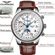 GUANQIN Automatic Self-Winding Watch Men Stainless Steel Leather Waterproof Business Mechanical Sapphire Wristwatch Day Date Multifunction