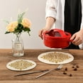thumbnail image 2 of 2 Pack Stylish Vintage Victorian Style Golden Floral Round Cotton Woven Pot Holders Trivets Set, 7 & 9 inch Diameter,Heat Resistant Pad Mat for Kitchen Table Countertop Protector, 2 of 5