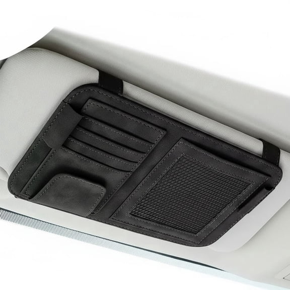 Leather Sun Visor Organizer for Truck, Sunglasses Holder, Cards Sleeve Pockets Organizer, Visor Document Holder for Registration License, Drving License, Insurance, Cards, Pen, Key